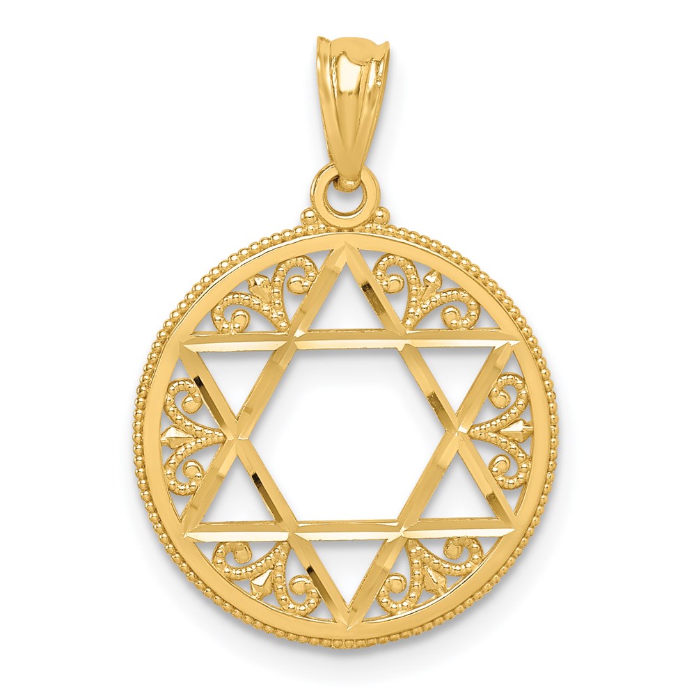 Million Charms 14K Yellow Gold Themed Filigree Religious Jewish Star Of David Pendant