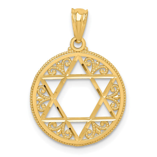 Million Charms 14K Yellow Gold Themed Filigree Religious Jewish Star Of David Pendant