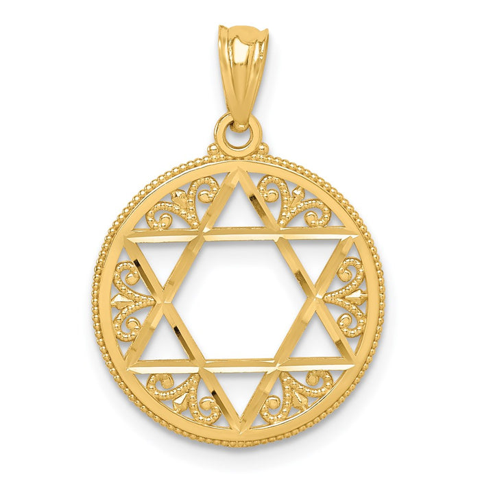 Million Charms 14K Yellow Gold Themed Filigree Religious Jewish Star Of David Pendant