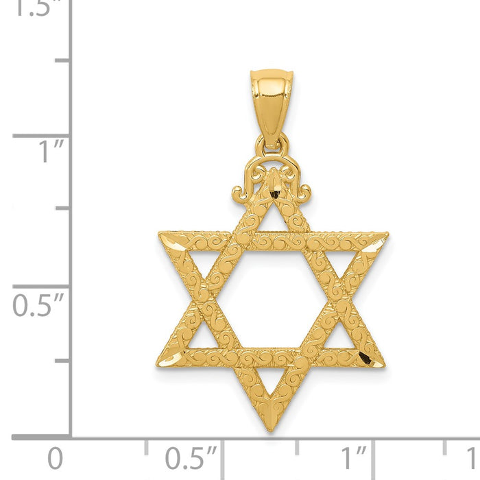 Million Charms 14K Yellow Gold Themed Diamond-Cut Religious Jewish Star Of David Pendant