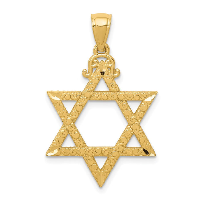 Million Charms 14K Yellow Gold Themed Diamond-Cut Religious Jewish Star Of David Pendant