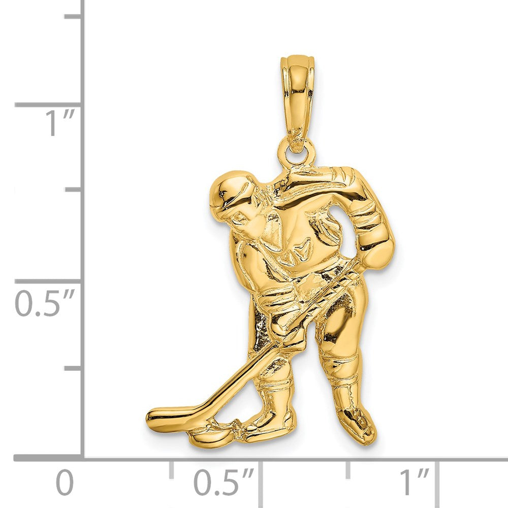 Million Charms 14K Yellow Gold Themed Sports Hockey Player With Stick, Puck Charm