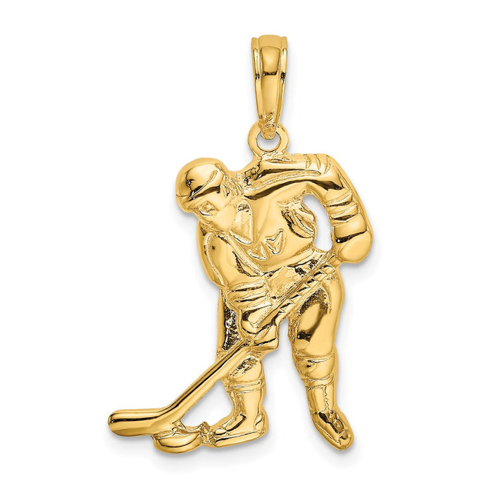 Million Charms 14K Yellow Gold Themed Sports Hockey Player With Stick, Puck Charm