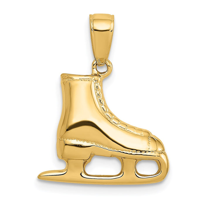 Million Charms 14K Yellow Gold Themed 3-D Ice Skate Boot Pendant