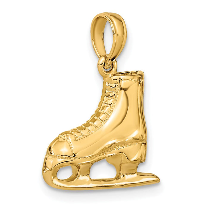 Million Charms 14K Yellow Gold Themed 3-D Ice Skate Boot Pendant