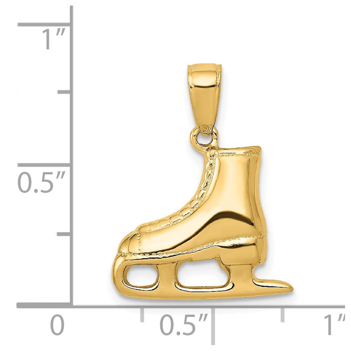 Million Charms 14K Yellow Gold Themed 3-D Ice Skate Boot Pendant