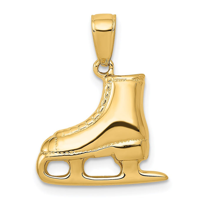 Million Charms 14K Yellow Gold Themed 3-D Ice Skate Boot Pendant