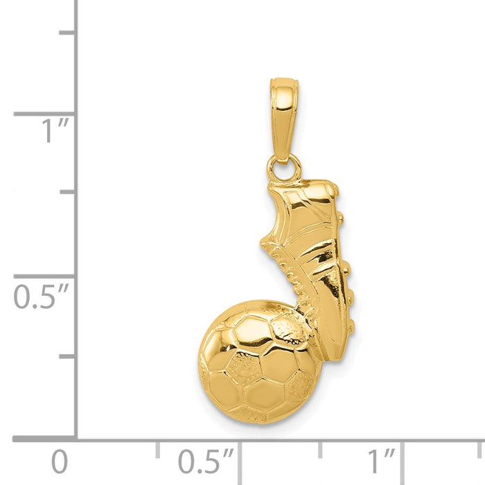 Million Charms 14K Yellow Gold Themed Sports Soccer Ball, Shoe Pendant