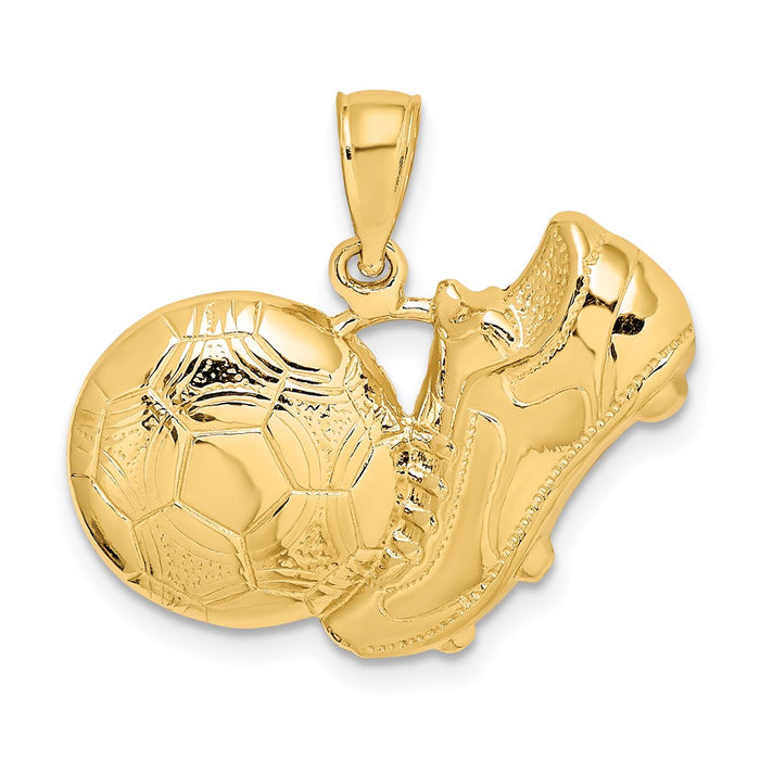 Million Charms 14K Yellow Gold Themed Sports Soccer Shoe Kicking Ball Charm