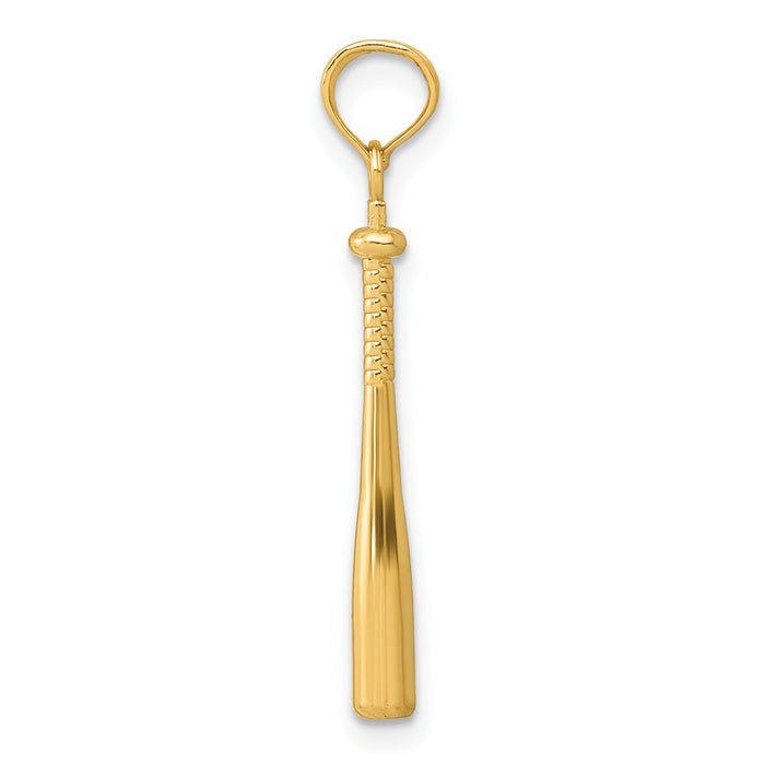 Million Charms 14K Yellow Gold Themed 3-D Sports Baseball Bat Pendant