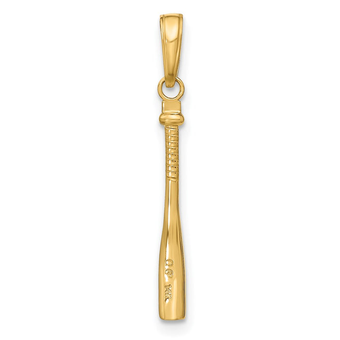 Million Charms 14K Yellow Gold Themed 3-D Sports Baseball Bat Pendant