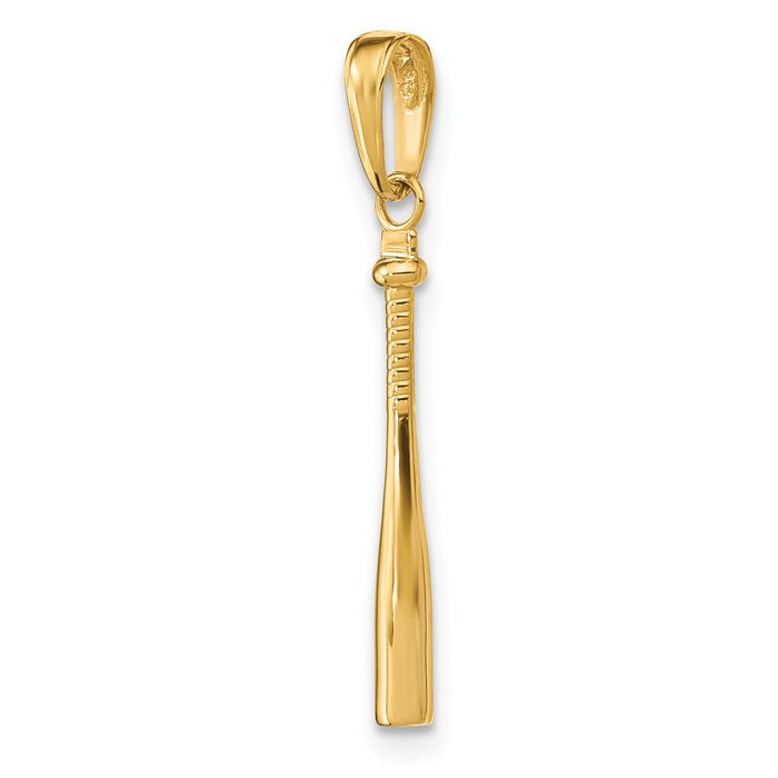 Million Charms 14K Yellow Gold Themed 3-D Sports Baseball Bat Pendant