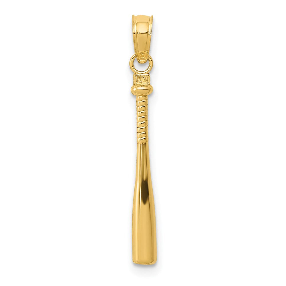 Million Charms 14K Yellow Gold Themed 3-D Sports Baseball Bat Pendant
