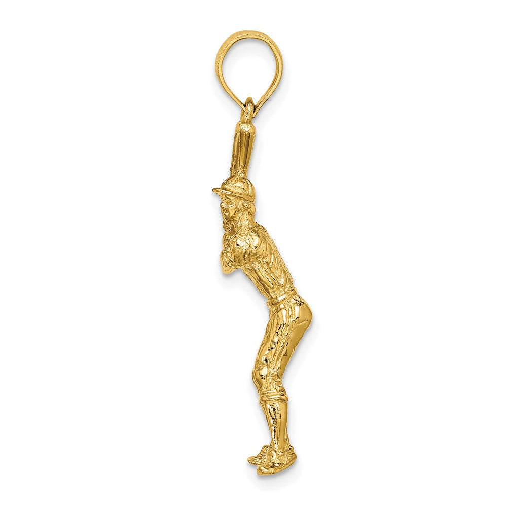 Million Charms 14K Yellow Gold Themed 3-D Sports Baseball Player With Bat Charm