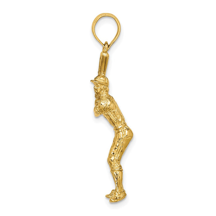 Million Charms 14K Yellow Gold Themed 3-D Sports Baseball Player With Bat Charm