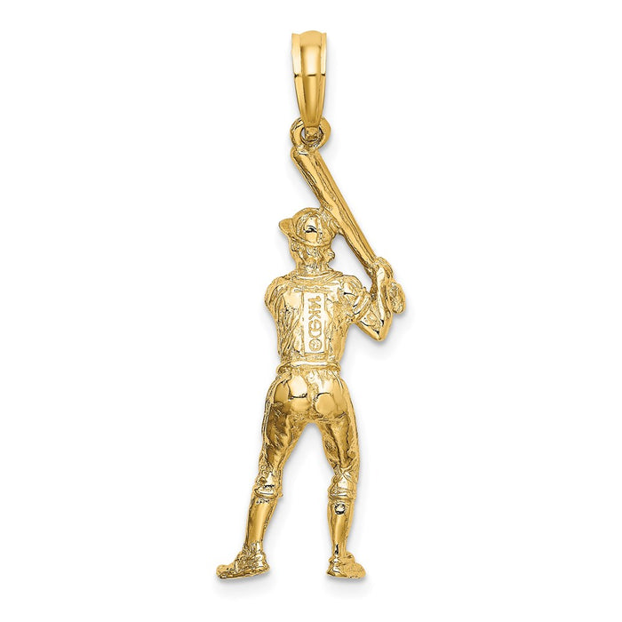 Million Charms 14K Yellow Gold Themed 3-D Sports Baseball Player With Bat Charm