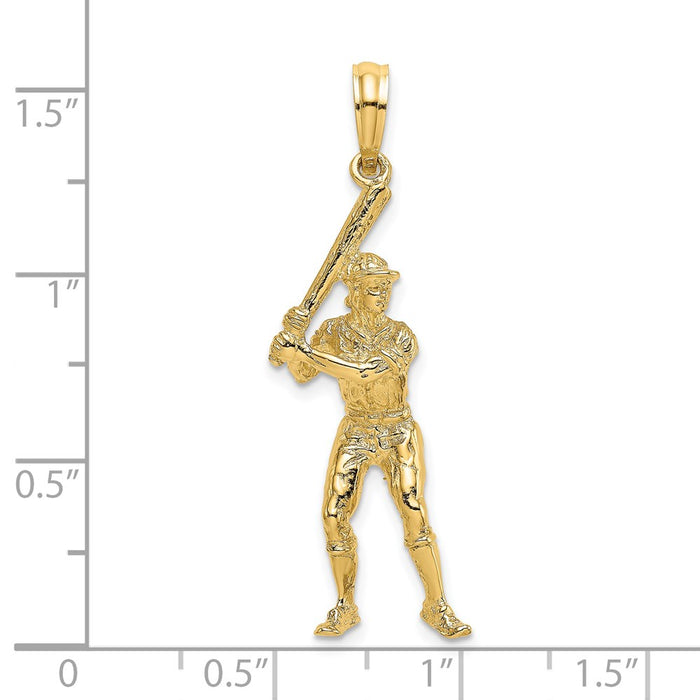 Million Charms 14K Yellow Gold Themed 3-D Sports Baseball Player With Bat Charm