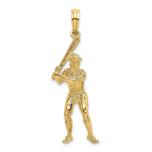 Million Charms 14K Yellow Gold Themed 3-D Sports Baseball Player With Bat Charm