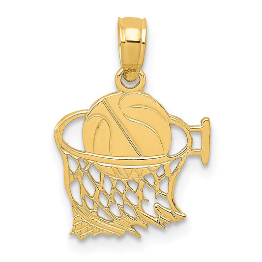 Million Charms 14K Yellow Gold Themed Sports Basketball In Net Pendant