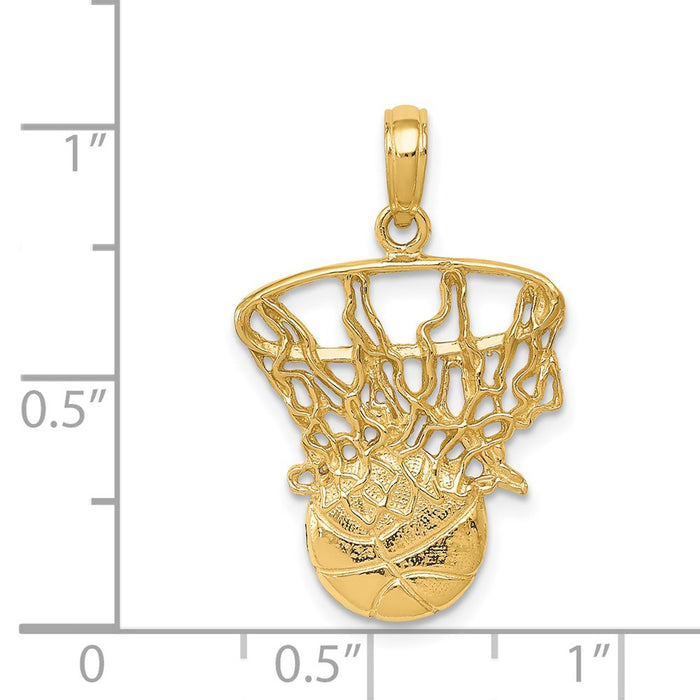 Million Charms 14K Yellow Gold Themed Swoosh Sports Basketball, Net Pendant