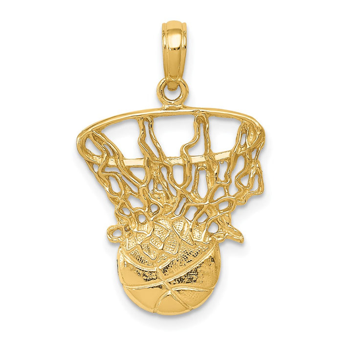 Million Charms 14K Yellow Gold Themed Swoosh Sports Basketball, Net Pendant