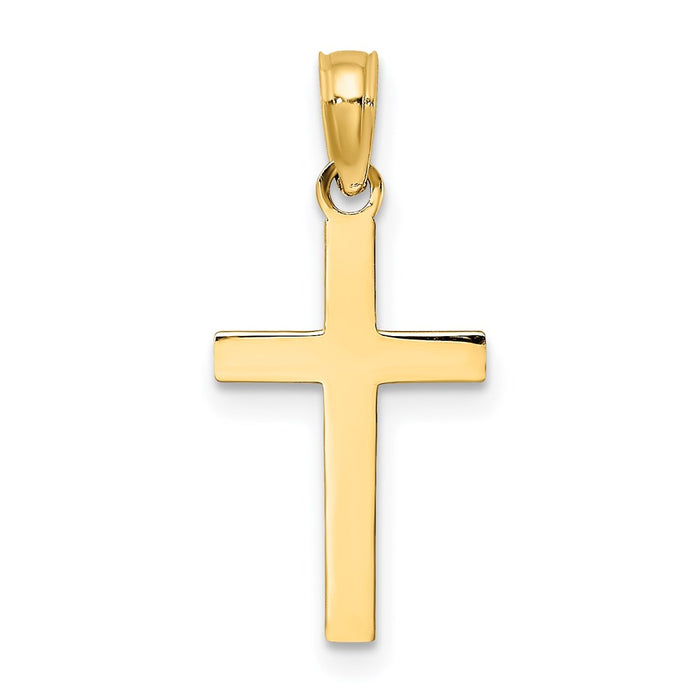 Million Charms 14K Yellow Gold Themed Beveled Relgious Cross Charm