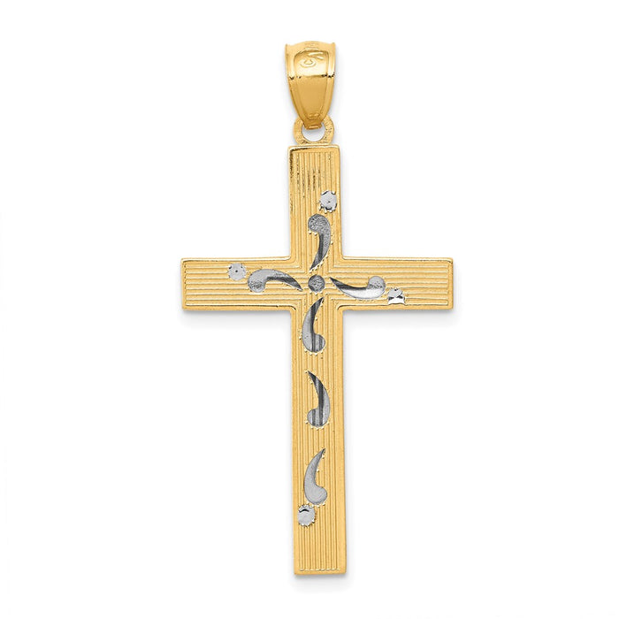 Million Charms 14K Two-Tone Diamond-Cut Relgious Cross Pendant