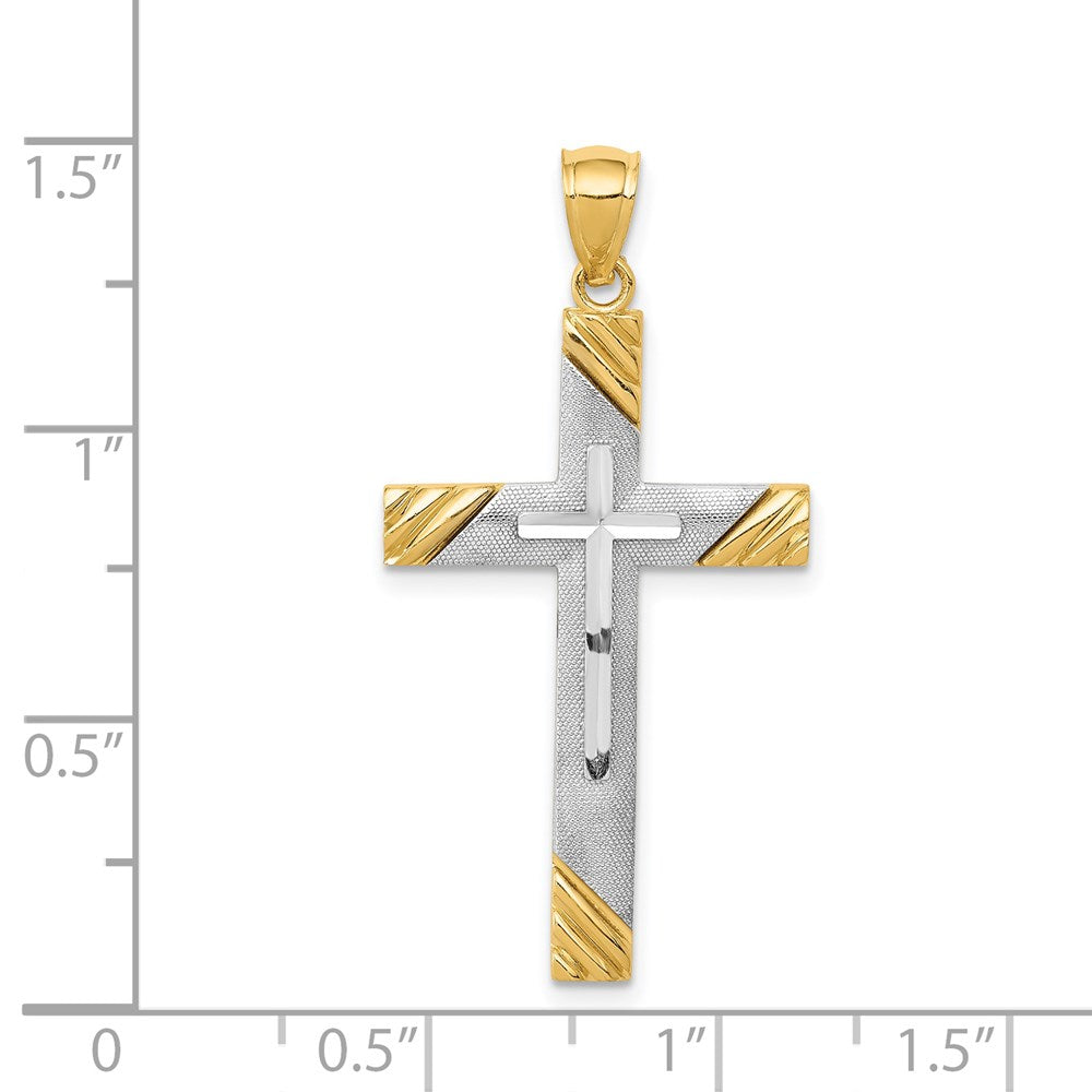 Million Charms 14K Two-Tone Diamond-Cut Relgious Cross Pendant