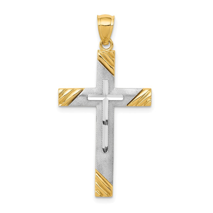 Million Charms 14K Two-Tone Diamond-Cut Relgious Cross Pendant