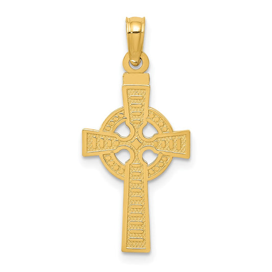 Million Charms 14K Yellow Gold Themed Reversible God Is Love Celtic Relgious Cross Pendant
