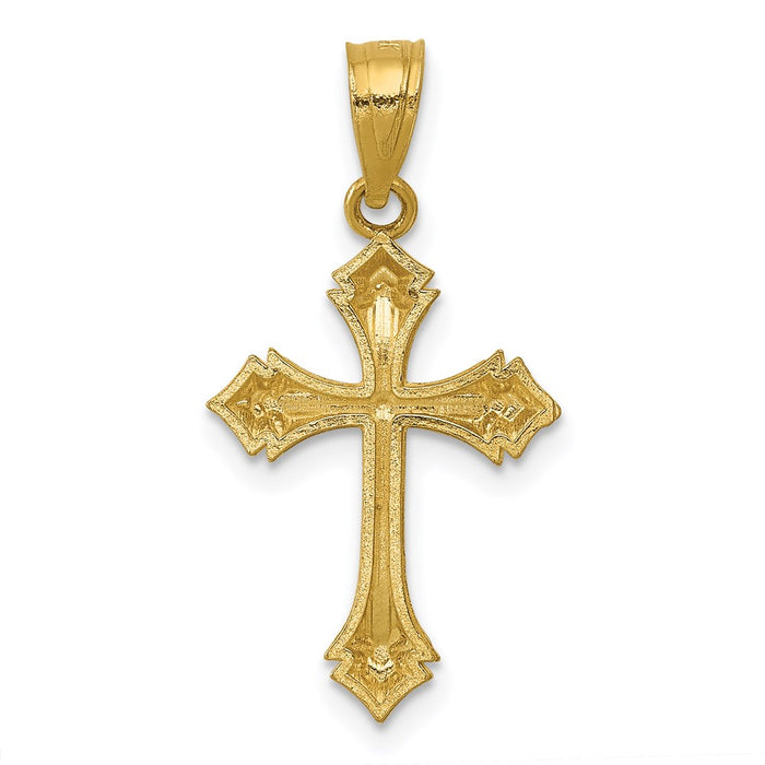 Million Charms 14K Yellow Gold Themed Diamond-Cut Passion Relgious Cross Charm