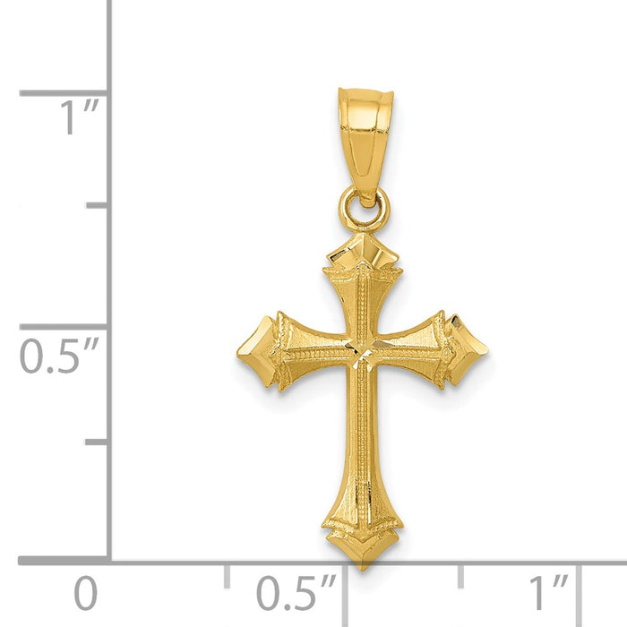 Million Charms 14K Yellow Gold Themed Diamond-Cut Passion Relgious Cross Charm