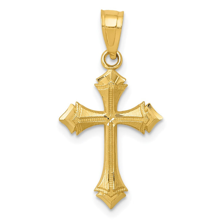 Million Charms 14K Yellow Gold Themed Diamond-Cut Passion Relgious Cross Charm