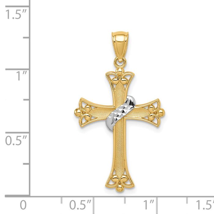 Million Charms 14K Yellow Gold Themed With Rhodium-plated Relgious Cross Pendant