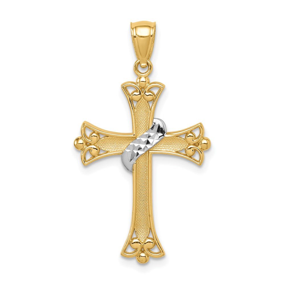Million Charms 14K Yellow Gold Themed With Rhodium-plated Relgious Cross Pendant