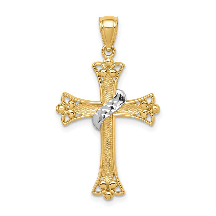 Million Charms 14K Yellow Gold Themed With Rhodium-plated Relgious Cross Pendant