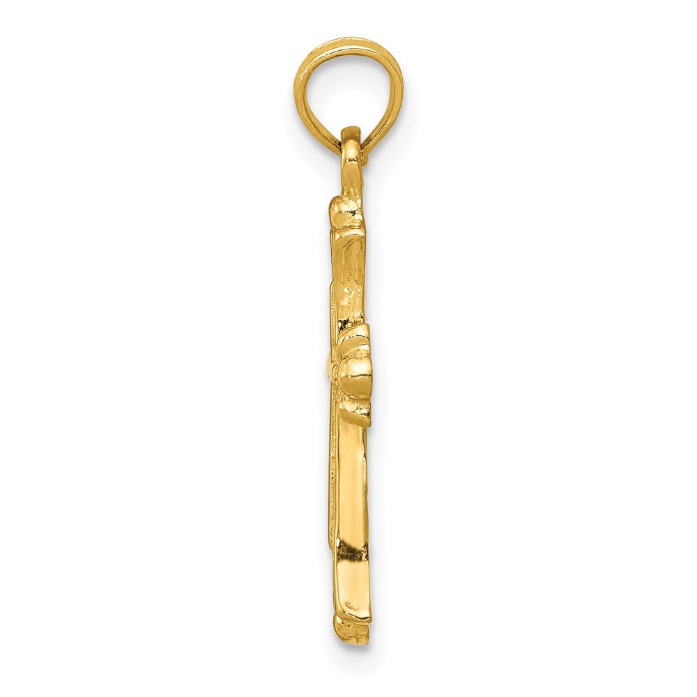 Million Charms 14K Yellow Gold Themed Budded Relgious Cross Charm