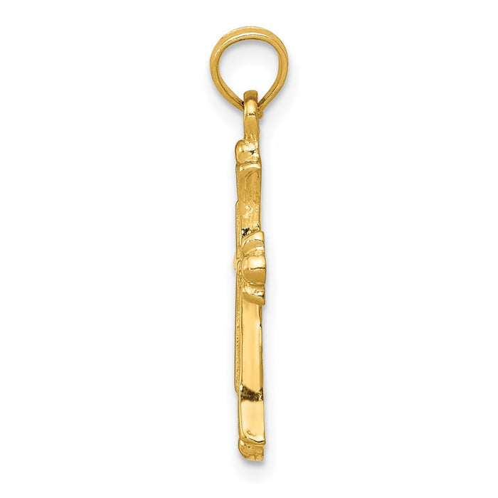 Million Charms 14K Yellow Gold Themed Budded Relgious Cross Charm