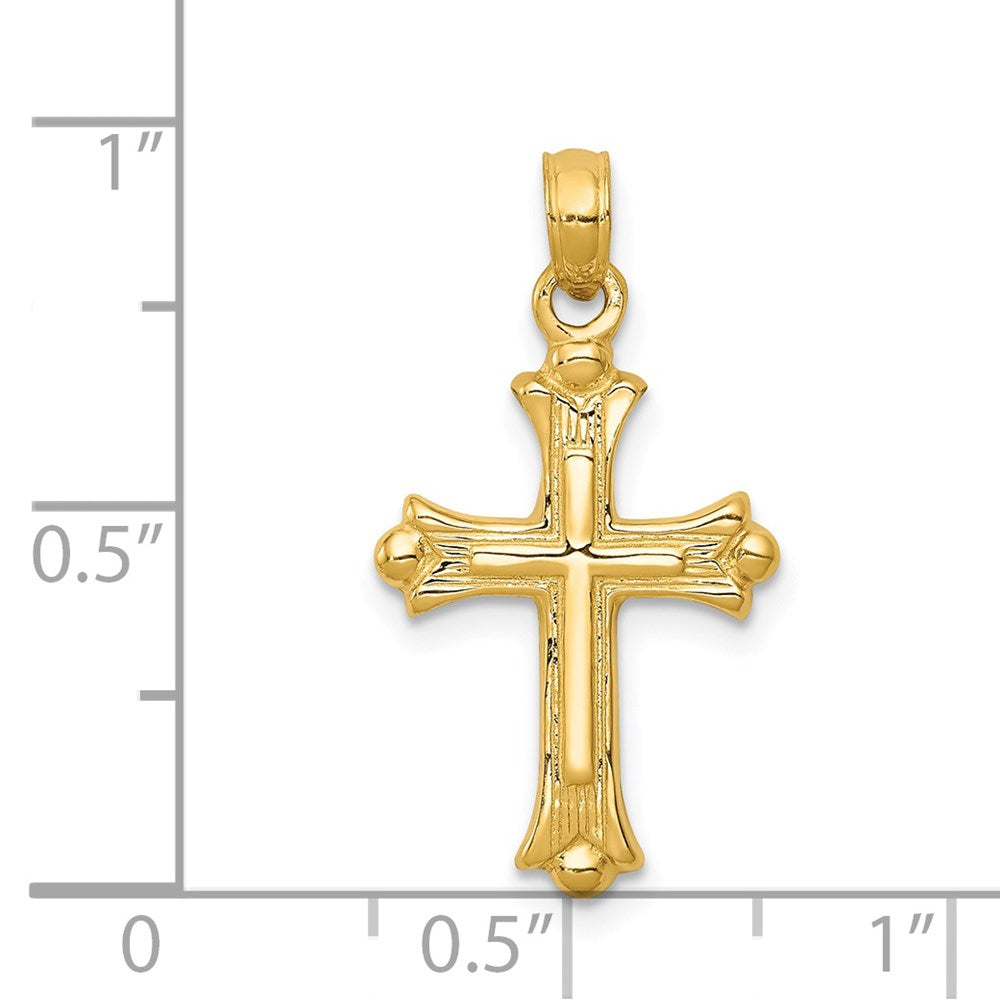 Million Charms 14K Yellow Gold Themed Budded Relgious Cross Charm