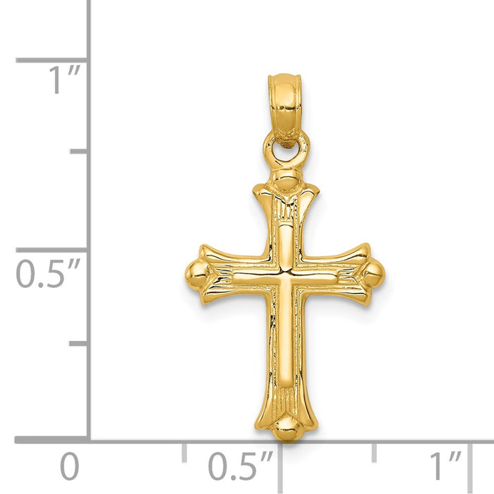 Million Charms 14K Yellow Gold Themed Budded Relgious Cross Charm