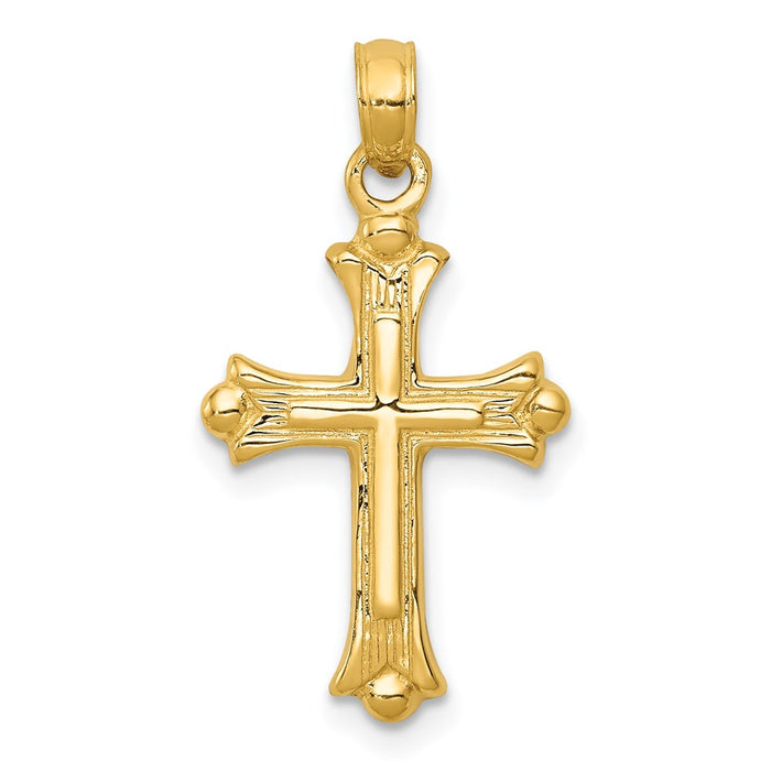 Million Charms 14K Yellow Gold Themed Budded Relgious Cross Charm