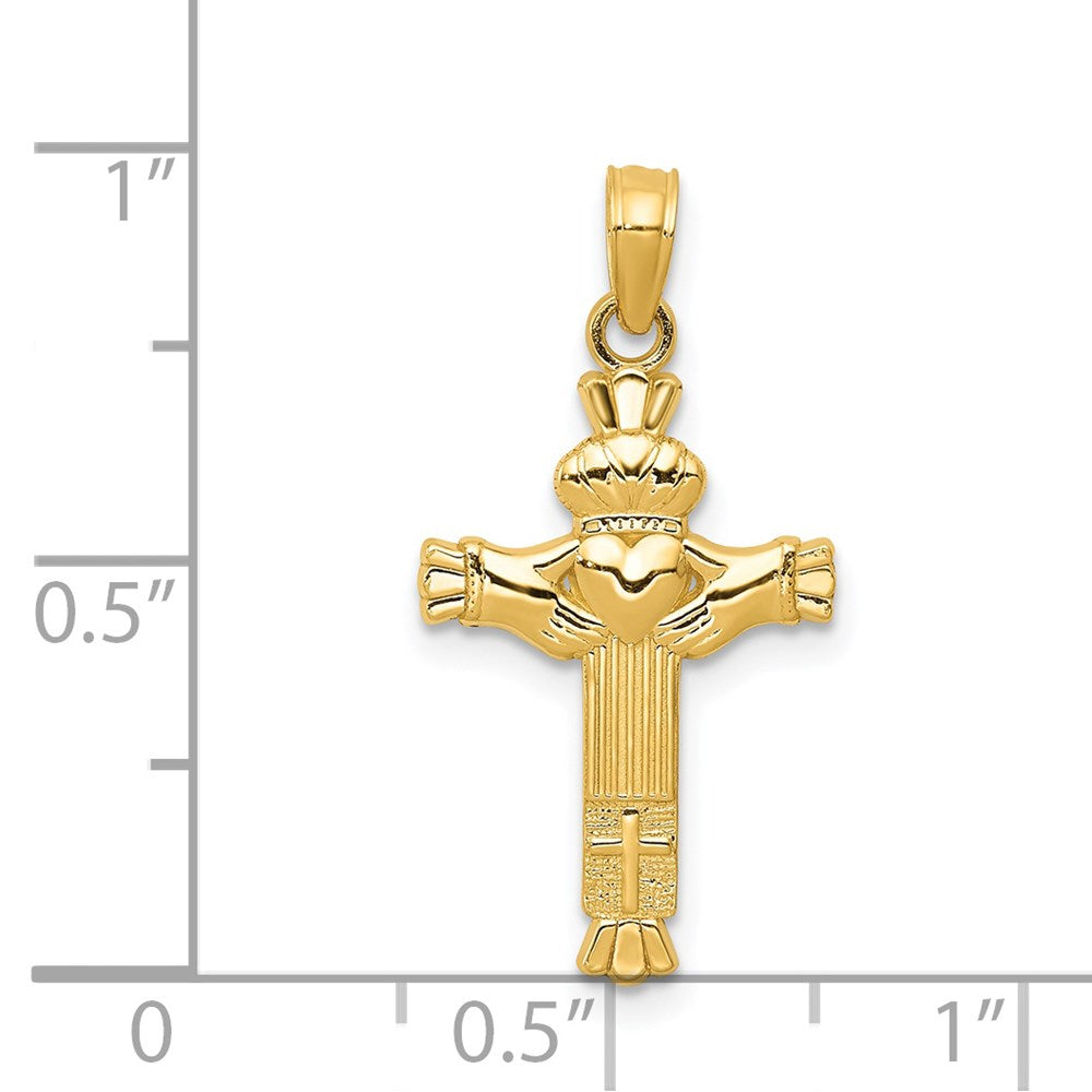 Million Charms 14K Yellow Gold Themed Claddagh Relgious Cross Charm