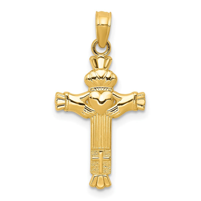 Million Charms 14K Yellow Gold Themed Claddagh Relgious Cross Charm