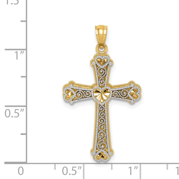 Million Charms 14K Two-Tone Hearts Relgious Cross Pendant