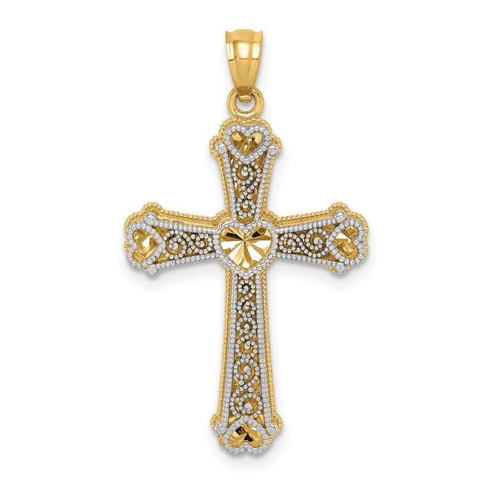 Million Charms 14K Two-Tone Hearts Relgious Cross Pendant