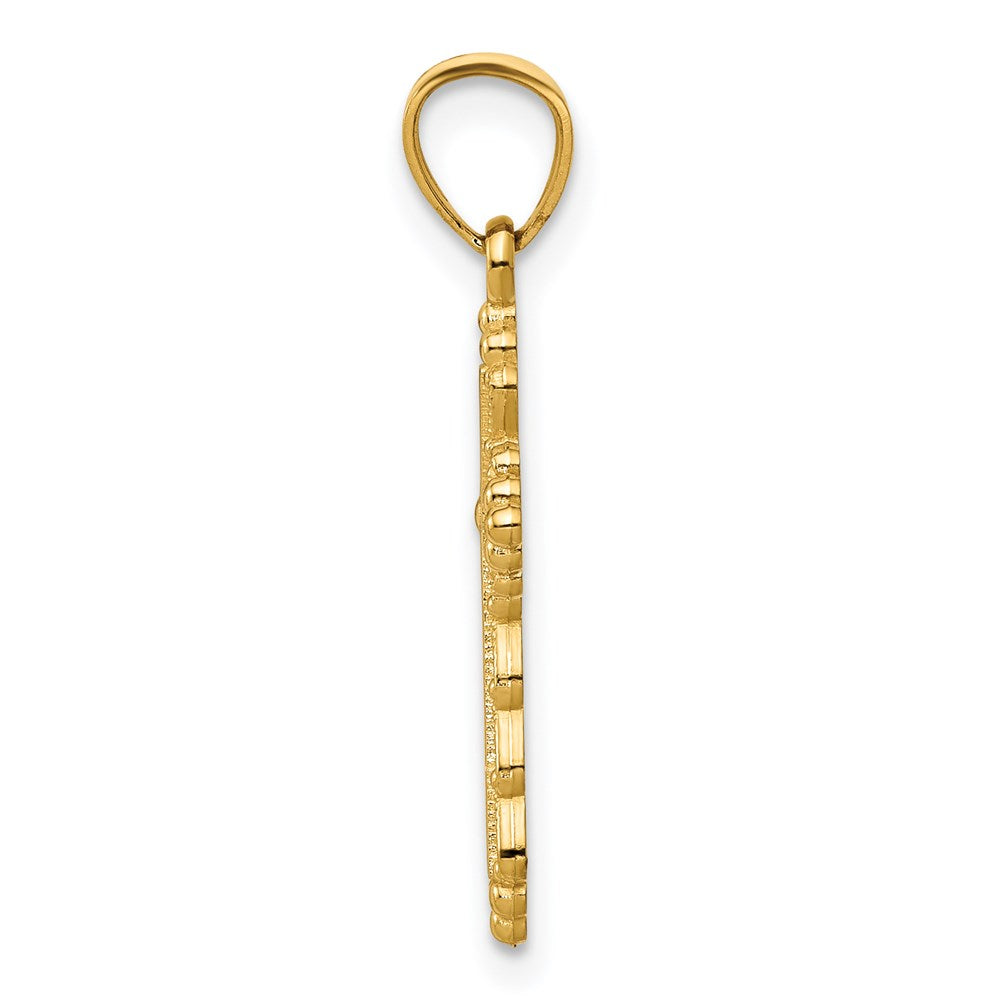 Million Charms 14K Yellow Gold Themed Budded Relgious Cross Charm