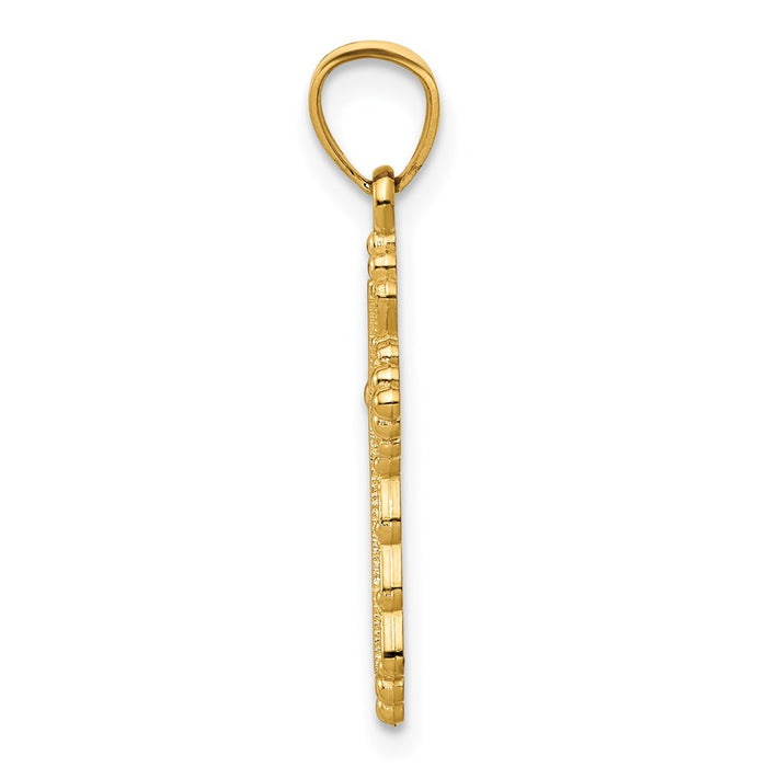 Million Charms 14K Yellow Gold Themed Budded Relgious Cross Charm