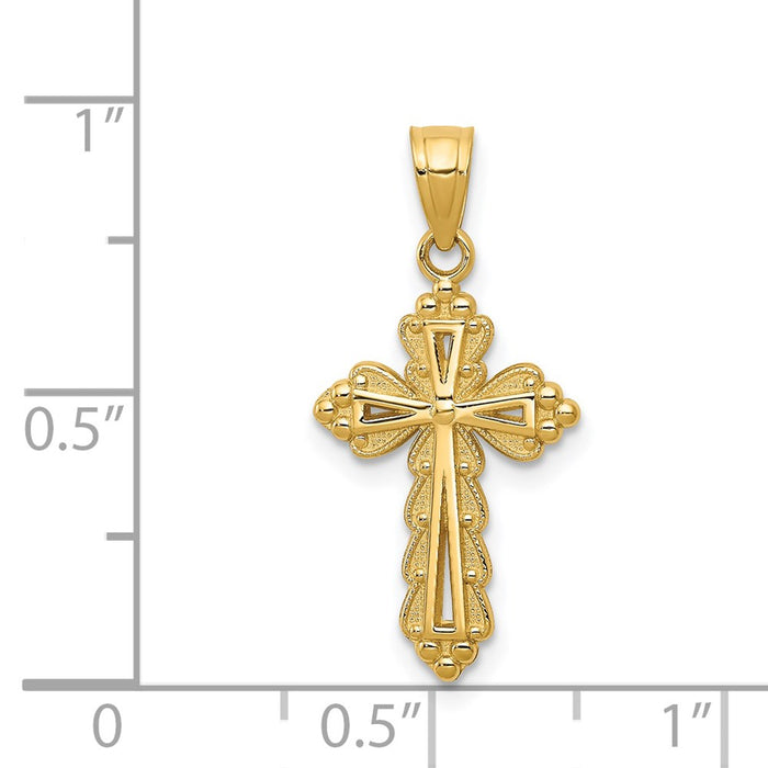 Million Charms 14K Yellow Gold Themed Budded Relgious Cross Charm