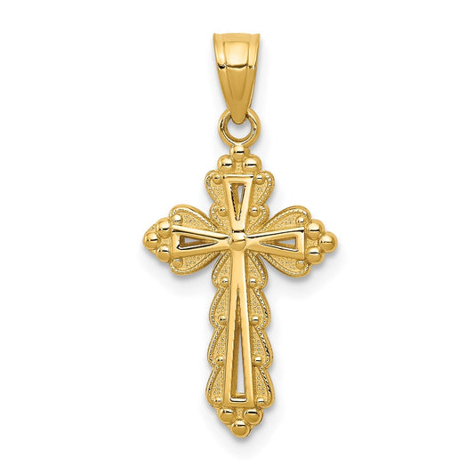 Million Charms 14K Yellow Gold Themed Budded Relgious Cross Charm