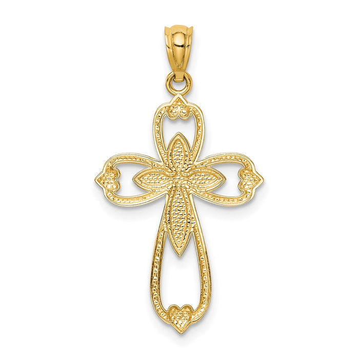 Million Charms 14K Yellow Gold Themed With Rhodium-plated Diamond-Cut Relgious Cross Pendant